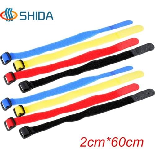 Hot Sale 20pcs 2*60cm Colorful Reusable Cable Ties Straps with Plastic button Hook and Loop Magic Strip Nylon Straps with Buckle