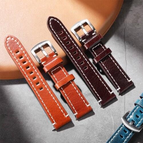 Leather Watch Band 20mm 22mm Brown Coffee Handmade Suture Watchband Quick Release Watch Strap For Panerai