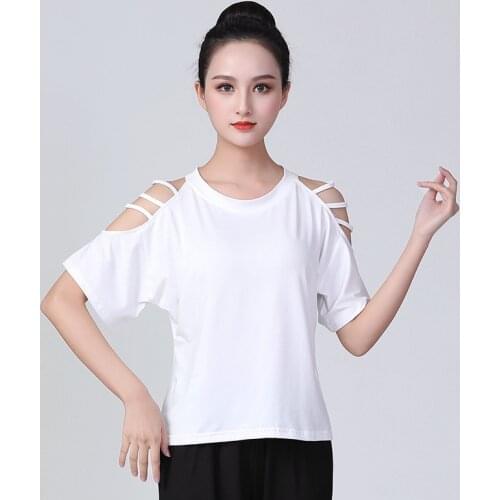 White Tops 2021 Sexy Women Dance Shirt Ballroom Modern Salsa Tango Samba Latin Training Shirts Sling Female Adult Dancewear Tops