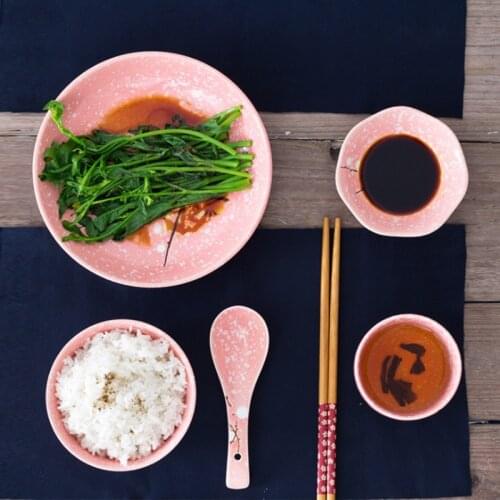 Japanese style 6pcs rice bowl flavor plate chopsticks dish plate ceramic tableware single household for girls gifts