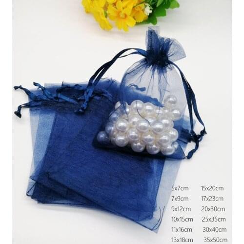 Navy Blue Organza Bag Drawstring Pouch Bag Jewelry Box Gift For Earring/Necklace/Ring/Jewelry Display Packaging Bags Organizer