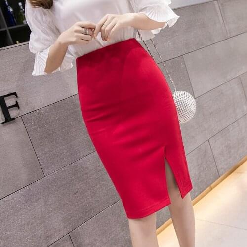 Stretch high waist bag hips skirt women mid-length slim split skirt wedding ceremony festive long skirts office lady clothes