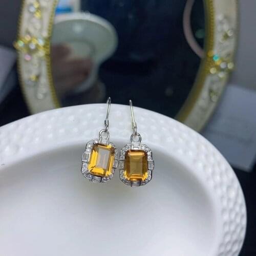 Fashion Gemstone Jewelry Earring Daily Wear 6mm*8mm Emerald Cut Natural Citrine 925 Silver Citrine Earring Earrings