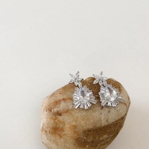 TIMEONLY Delicate Cubic Zircon Floral Waterdrop Dangle Earrings for Women Ladies French Elegant Earring Jewelry Festival Gifts