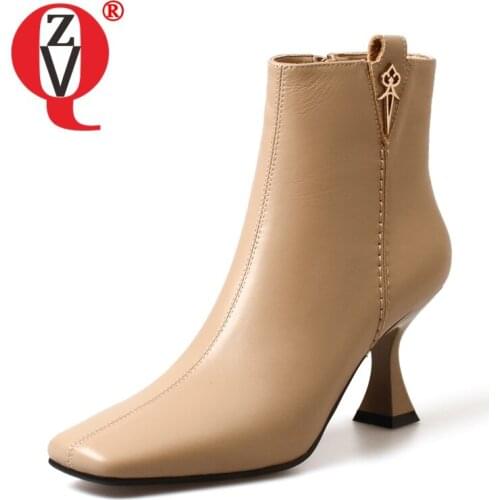 ZVQ Women winter New Style Fashion Leisure short boots Square Toe Solid color Metal decoration Genuine Leather Comfortable