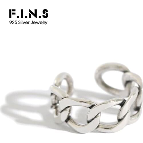 F.I.N.S S925 Sterling Silver Rings for Women Classic Retro Old Link Chain Thai Silver Custume Jewelry Rings Open Adjustable Ring
