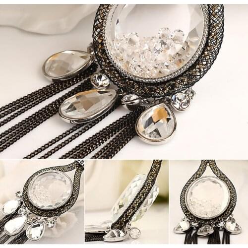 New fashion designer crystal bottle tassel pendant collar charm necklace for women Collier wedding bithday show necklace 48