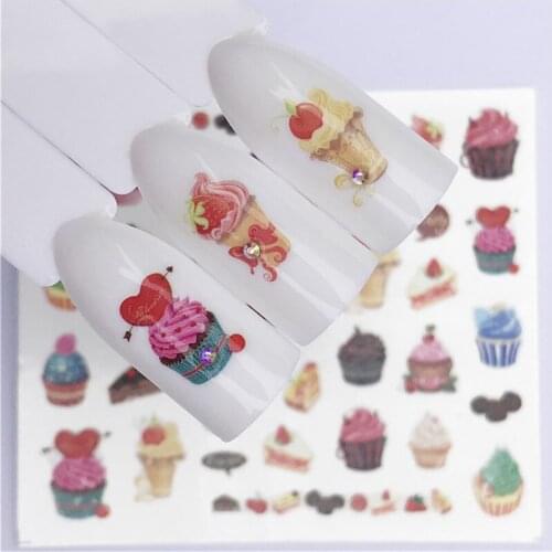 1 Sheet Summer Fruit Strawberry Cherry Cake Ice Cream Apple Nail Art Water Transfer Sticker Decor Slider Decal Manicure