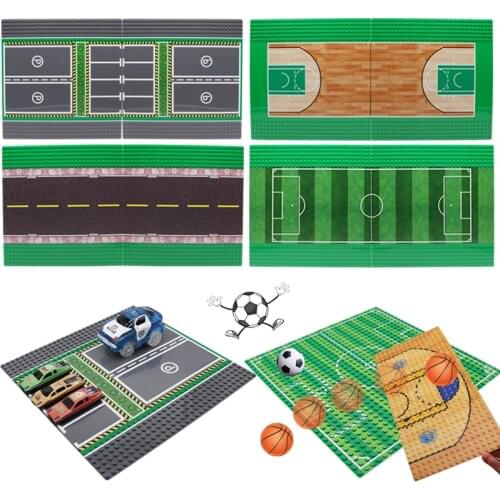 2PCS Classic City Road BasePlates Mini Size Assemble Bricks Basketball Court Football Carpark Baseplates Building Blocks Toys