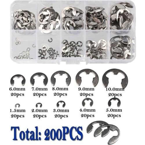 200/550pcs 1.5/2/3/4/5/6/7/8/9/10mm E-clips Ring Snap Retaining Circlip Tools Kit Stainless Steel Carbon Steel E Type Clips