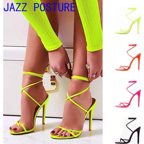 2021 summer colorful pointed sandals lace ankle strap party high heels 42 womens cross lace-up shoes sandals womens shoes w096