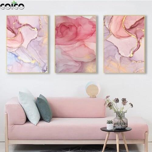 Pink Gold Line Marble Texture Abstract Canvas Print Painting with Frame Nordic Modern Wall Home Decor Poster Modular Art Picture