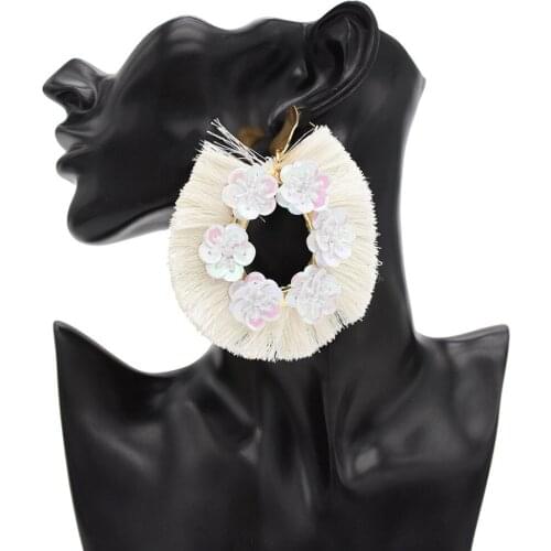 5 Colors Bohemian Short Tassel Tribal Drop Earrings Acrylic Sequins Flower Cute Dangle Earrings For Women Jewelry Ear Accessory