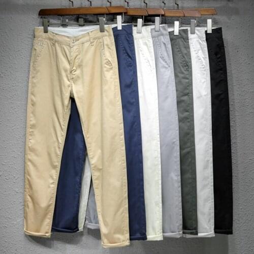 Solid Khaki Black Pants Men Pantalon Homme New Design Casual Men Pants Cotton Slim Pant Straight Trousers Fashion Business