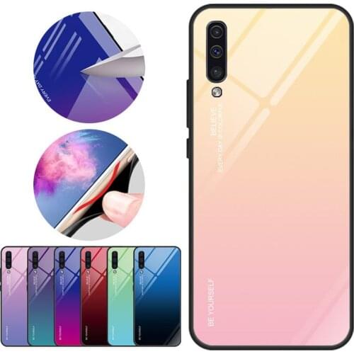 Gradient Color Tempered Glass Back Case For Samsung Galaxy A7 A750 A6 A8 A9 A6Plus J6 2018 Phone Cover 50PCS/Lot