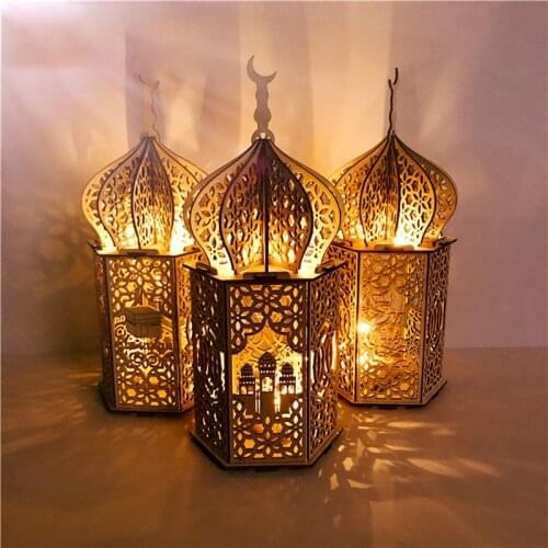 Eid Mubarak Ramadan Wooden LED Palace Night Light Ornaments Muslim Festival Home Decoration DIY Muslim Palace Light For Home