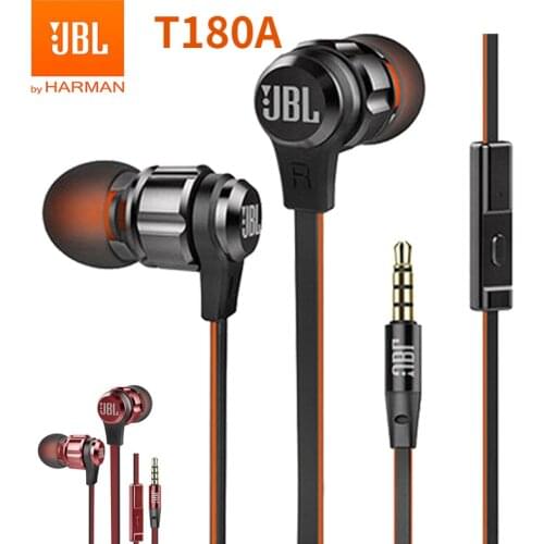 JBL T180A In-Ear Stereo Earphones 3.5mm Wired Sport Gaming Headset Pure Bass Earbuds Handsfree With microphone JBL Headphones