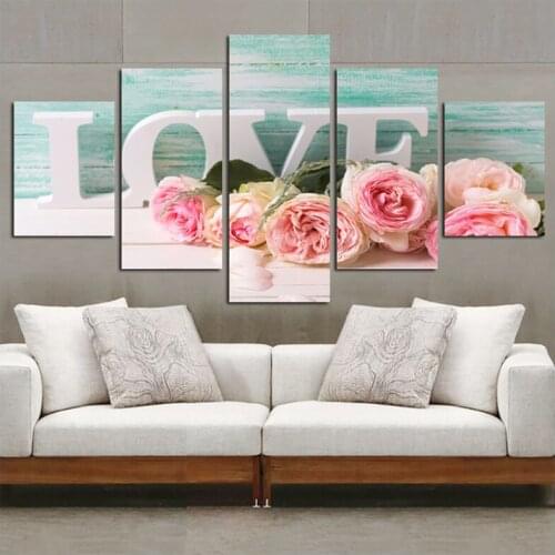 Diamond Painting Multi-Pictures full diamond embroidery 5pcs Love Word And Pink Flowers Canvas Poster Wedding DecorationsZP-479