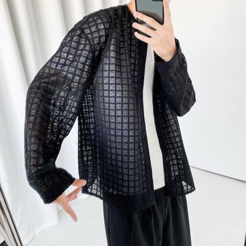 Summer Thin Jacket Mens Fashion Breathable Black White Casual Jacket Men Streetwear Loose Hip-hop Plaid Jackets Mens M-2XL