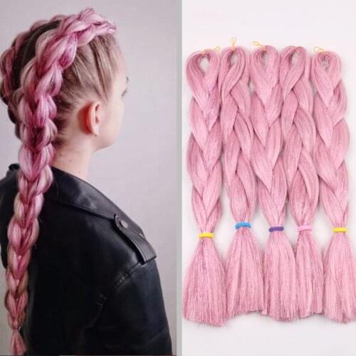 Glitter Twinkle Hair Tinsel Luxury For Braiding 100g 24" 60cm Grey Blue Pink Red Synthetic Jumbo Braid Mixed Metallic