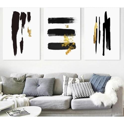 Minimalist black and gold brush,Abstract canvas brush, wall art, printable pictures for living room, interior decoration