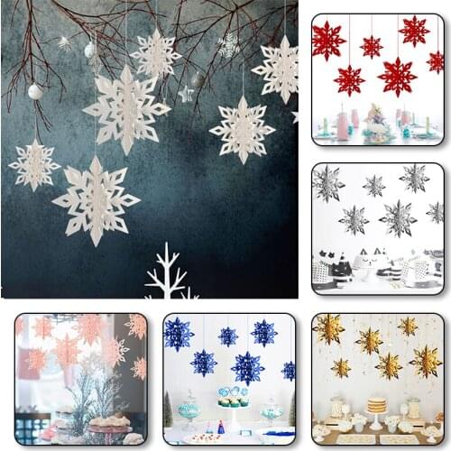 New 3D Snowflakes Shape Hanging Ornament Christmas Hollow Paper Snowflake Xmas Tree Home New Year Wedding Party Decor Supplies