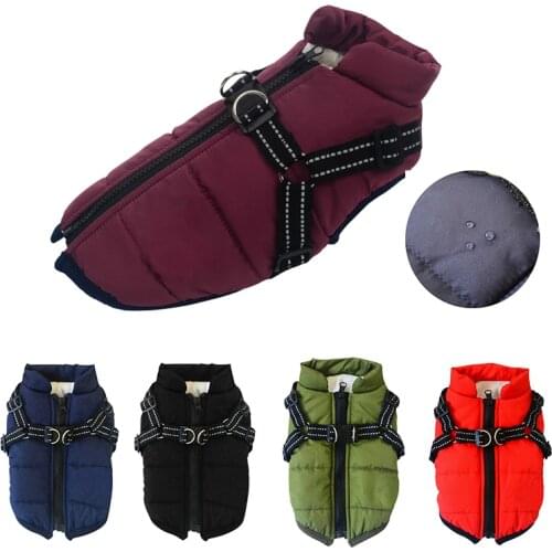 Large Pet Dog Clothes Dog jacket French Bulldog Winter Soft Warm With Harness Waterproof Coat Outfit Vest For Small Medium Dog