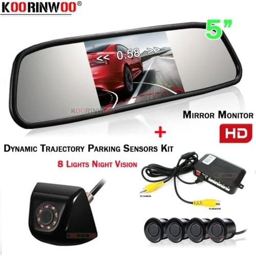 Koorinwoo Car Parktronic AHD Camera Dynamic Moving Parking Line Video Parking Sensor 4 Alert Display screen Car Detector Black