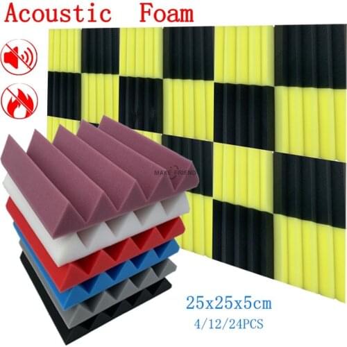 4/12/24Pcs 25x25x5cm Studio Acoustic Foam Soundproof Foam Pyramid Sound Absorption Treatment Panel Tile Wedge Protective Sponge