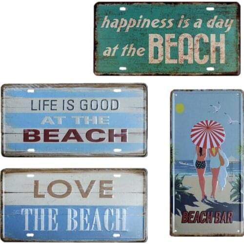 Beach Vintage License Plates Metal Wall Plates Club Decoration Plaques Bar Pub Decorative Home Decor 15x30cm