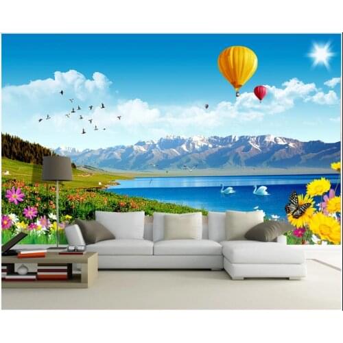Custom photo mural 3d wallpaper Blue sky white clouds snow mountain grassland home decor living room wallpapers for walls 3 d