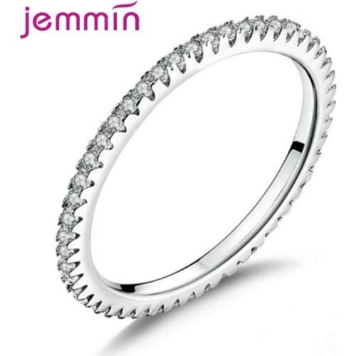 Simple Full Cubic Zircon Inlay Paved Round Circle Ring Fine Jewelry 925 Sterling Silver Brilliant Stackable Finger Accessories