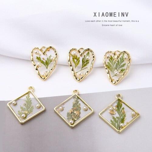 Clear Dry Flower Pearl Oil Drop Jewelry Charms 10pcs Lovely Heart Square DIY Ornament Accessories Earring Necklace Resin Pendant