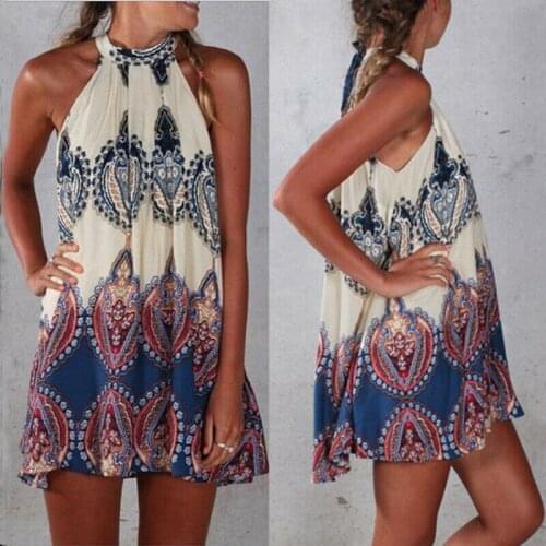 Sexy Women Summer Boho Casual Party Beach Mini Sundress Ladies Casual Sleeveless Swing Boho Short Dress