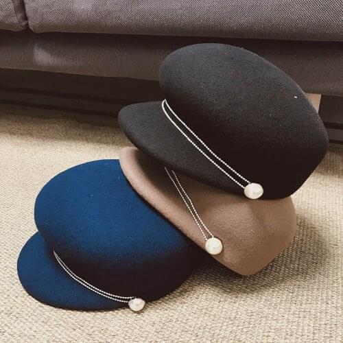 New Fashion Thick Wool Hat Top Quality Women Warm Winter Hats Ladies Visor Church Hat Adjustable Camel Black Blue Military Hat