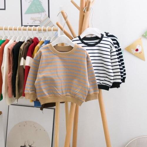 Toddler Baby Sweatshirts Casual Striped Long Sleeves Top for Girls Boys Hoodies Autumn Cotton Kids Clothing Pullover 2 3 4 5 6 Y
