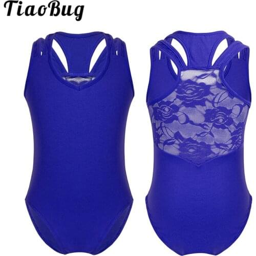 TiaoBug Girls Lace Splice Back Ballet Leotards Sports Bodysuit Children Professional Gymnastics Leotard Kids Stage Dance Costume