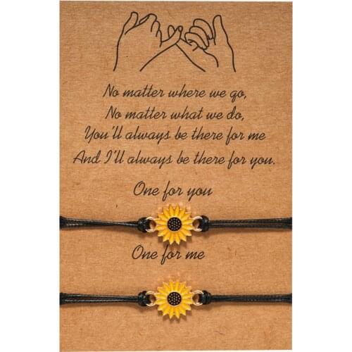 Vegan Wax Wish Card Bracelets For Women Couple Sunflower Charm Rope Bracelet with Card Christmas Gift Jewelry Daily Accessories