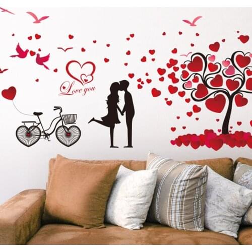 [SHIJUEHEZI] Bike Birds Couples Tree Wall Stickers Vinyl DIY Cartoon Lovers Mural Decals for Living Room Bedroom Home Decoration