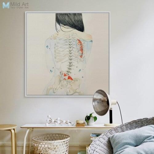 Vintage Watercolor Japanese Sexy Fish Tattoo Naked Girl Posters Prints Bar Wall Art Pictures Home Decor Canvas Painting No Frame