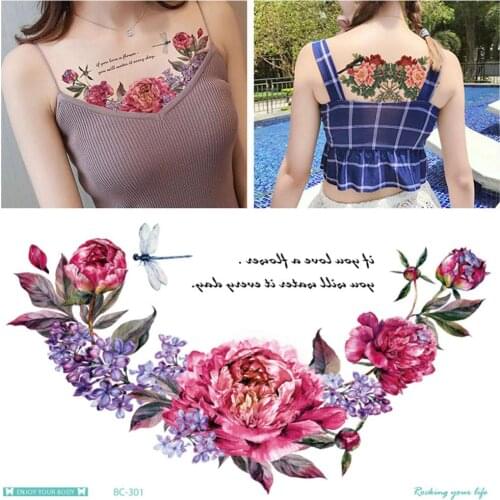 Waterproof Temporary Tattoo Sticker Flower Rose Fake Tattoo Flash Tattoo Chest Arm Leg Back Tattoo Body Art for Women Men