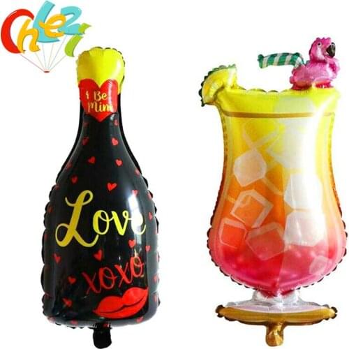 2 pcs Flamingo cup Foil Balloons Wine Bottle Cocktail Balloons Wedding Decoration Bottle Balloons For Birthday Party supplies