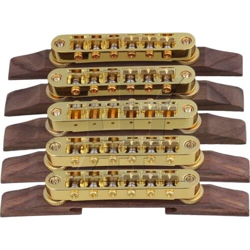 Yibuy Golden Plated Rosewood Based Bridge with Fixed Saddles Jazz Guitar