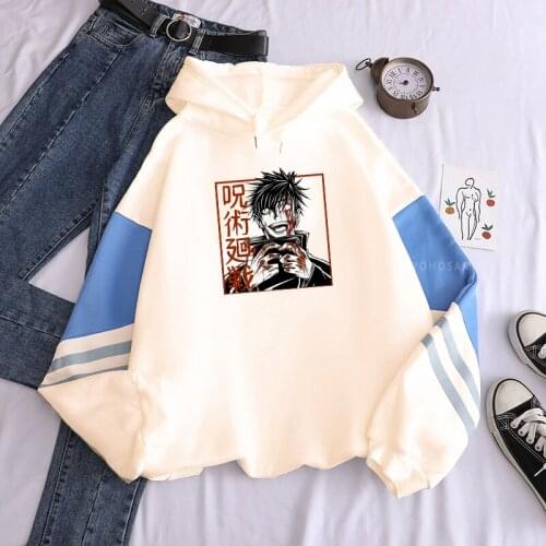 Funny Japan Anime Jujutsu Kaisen Fushiguro Megumi Hoodies Harajuku Pullovers Unisex Long Sleeve Oversized Patchwork Sweatshirts