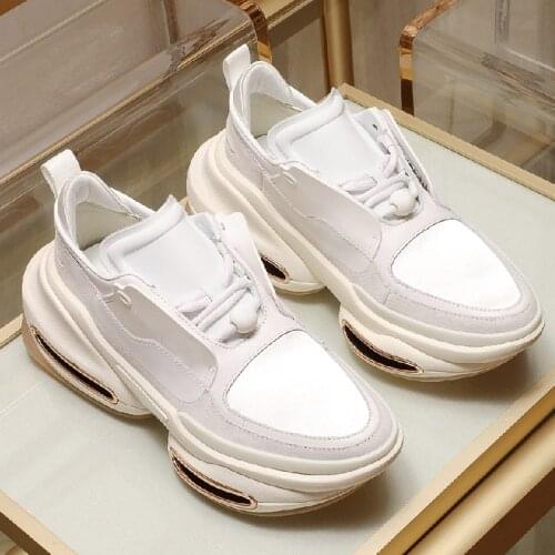 Woman Shoes Leather Solid Color Sneakers Thick Bottom Zapatos De Mujer Lace Up Shoes Comfort Platform Sports Shoes Women Fashion