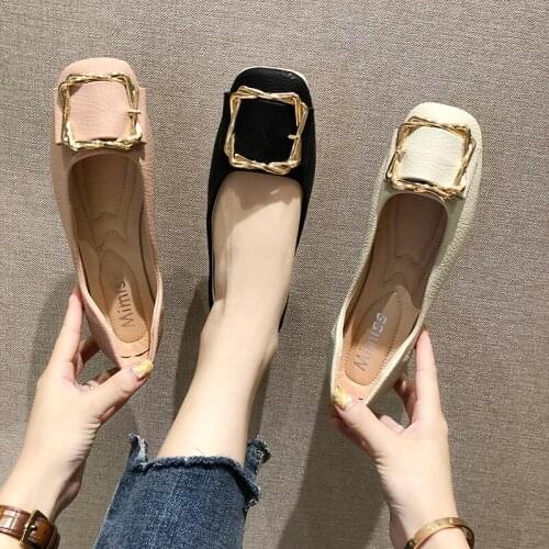 Spring 2020 Womens New Fashion Casual Comfortable Wild Lightweight Pure Color Sweet Flats Square Toe Zapatillas Mujer W28-18