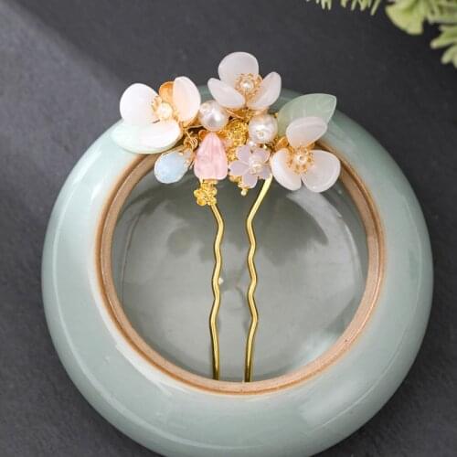 FORSEVEN New Korean Fashion Flower Pearls Headpieces U Shaped Hairpins Clips Hair Sticks for Women Bride Noiva Wedding Party