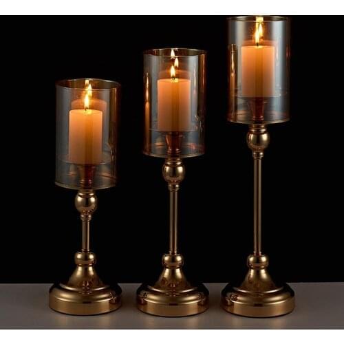 Gold Metal Candle Holders Wedding Decorations Modern Candle Holder Centerpiece Glass Cover Candlestick