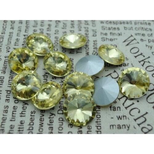 100pcs/lot Jonquil Color 8mm,10mm,12mm,14mm,16mm,18mm,20mm Chinese Top Quality Round Fancy Stone Rivoli glass beads