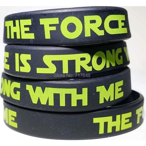 100pcs Inspirational Quote The Force is Strong with me wristband silicone bracelets free shipping by ePacket A